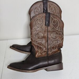 Roper Little Kids Cowboy Western Boots Boys 2 Two Tone Brown Embroidered VGUC